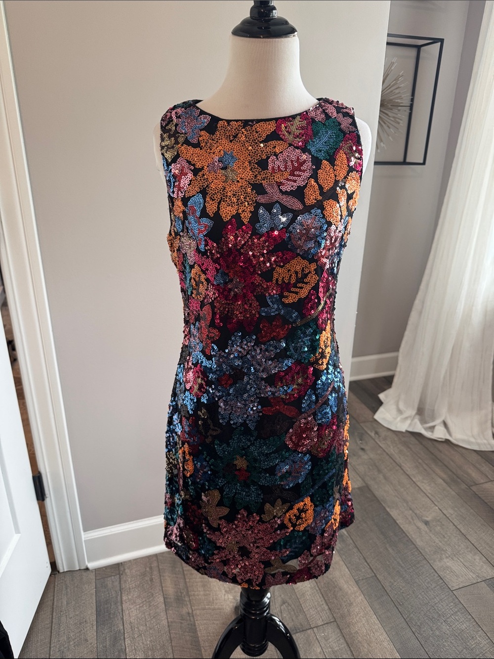 Skies Are Blue Black Multi Sequin Floral Sheath Dress